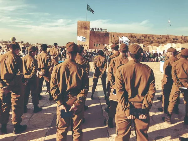 LATRUN, ISRAEL - MARCH 13, 2018: The soldiers of Israel at the ceremony in Latrun, Israel