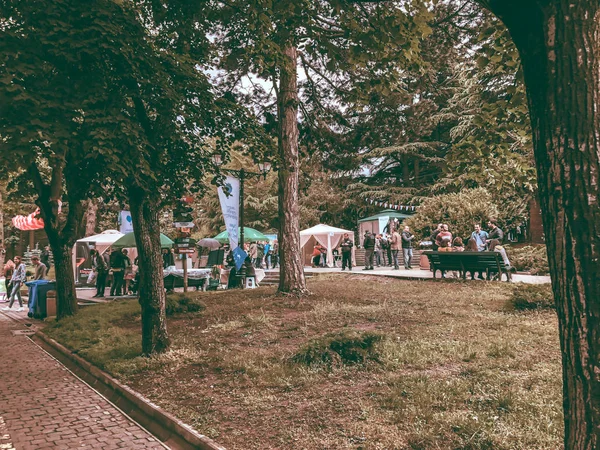 格鲁吉亚第比利斯-2018年5月12日: 格鲁吉亚 Mtatsminda 公园的格鲁吉亚葡萄酒和酿酒节在第比利斯的缆车上 — 图库照片