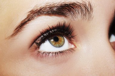 Güzel bir anlayışlı kadın bakışı. Yakın çekim..