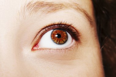 Güzel bir anlayışlı kadın bakışı. Yakın çekim..