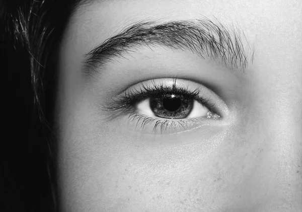 Un bellissimo sguardo perspicace ragazza degli occhi. Colpo da vicino. — Foto Stock