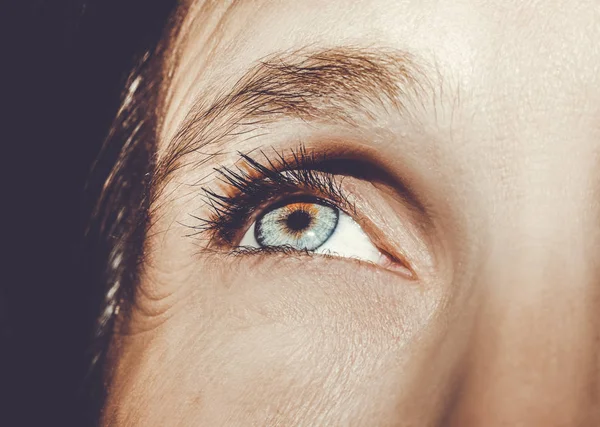 Ein schöner, aufschlussreicher Blick in die Augen der Frau. Nahaufnahme. — Stockfoto
