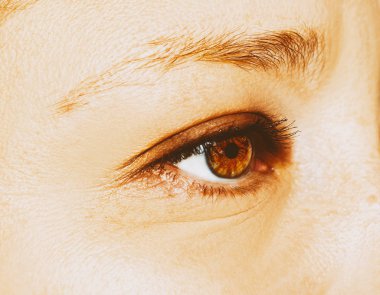 Güzel bir anlayışlı kadın bakışı. Yakın çekim..