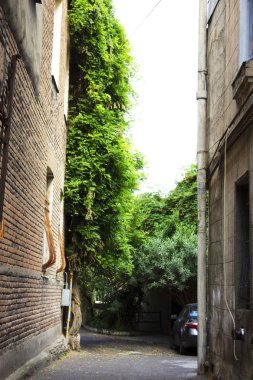 Yaz günlerinde eski Tiflis mimarisi, penceresi ve dış dekoru