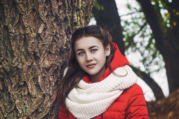 Chica tierna en el fondo de otoño al aire libre — Foto de Stock