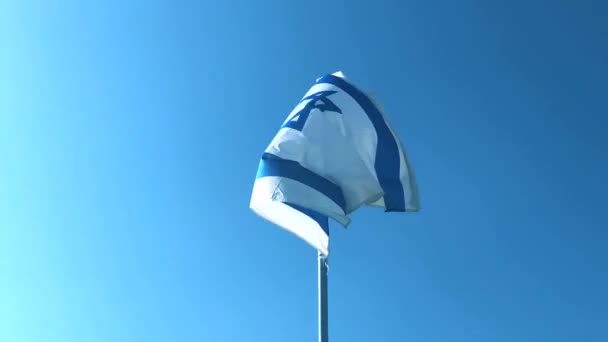 Εθνική Σημαία Του Ισραήλ Που Κυματίζει Στον Άνεμο Μπλε Του — Αρχείο Βίντεο