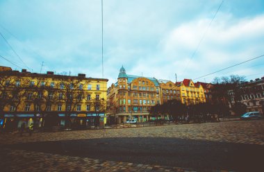 Lviv, Ukrayna - 23 Aralık 2018: Tarihi ve turistik merkezi Town Lviv, Ukrayna
