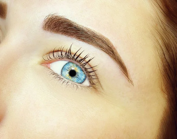 Ung kvinna med permanenta ögonbryn makeup, närbild — Stockfoto