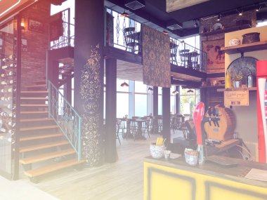 Tiflis, Gürcistan - 11 Ekim 2018: Modern iç Gürcü ulusal Restoran 