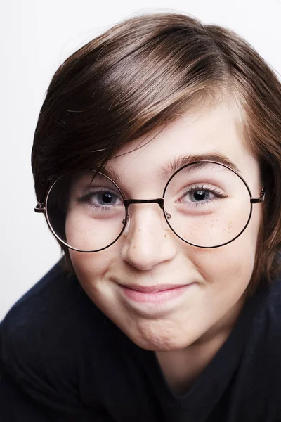Handsome Boy Wearing Eyeglasses Isolated White Background — Stock Photo, Image
