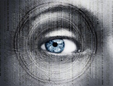 Dijital daire soyut gözle. Futuristik vizyonu bilim ve kimlik kavramı 