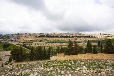 İsrail Zeytin Dağı 'ndan Kudüs' e panoramik manzara.
