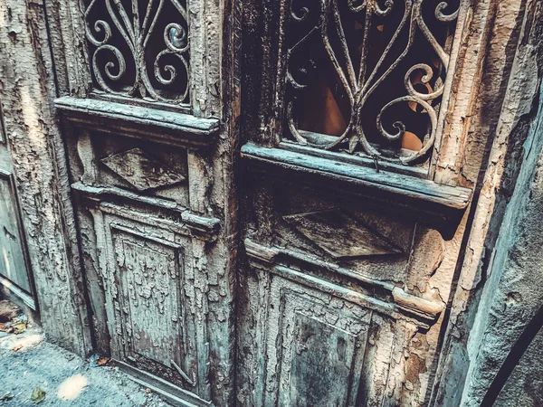 Old Tbilisi architecture, doors and exterior decor in summer day.