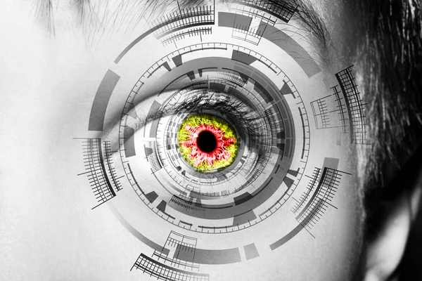 Абстрактне око з цифровим колом. Футуристичне бачення наука та концепція ідентифікації — стокове фото