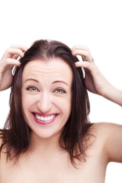 Um retrato de belo rosto com belos olhos - isolado em branco. — Fotografia de Stock