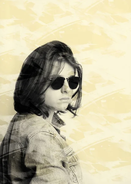 Portrait of a teenager with black glasses in studio. — Stock Photo, Image