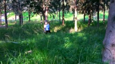 Genç bir adam ormanda yürüyor.