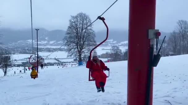 Bakuriani Georgia January 2020 Skiers Arriving Heaven Ski Resort Gondola — 图库视频影像