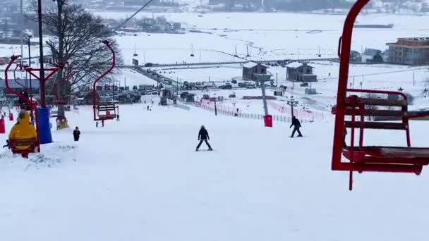 Bakuriani Georgia January 2020 Skiers Arriving Heaven Ski Resort Gondola — 图库视频影像