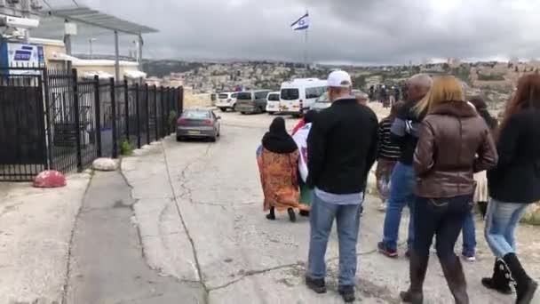 Jerusalem Israel Marca 2019 Turyści Jerozolimie Widok Stare Miasto Góry — Wideo stockowe