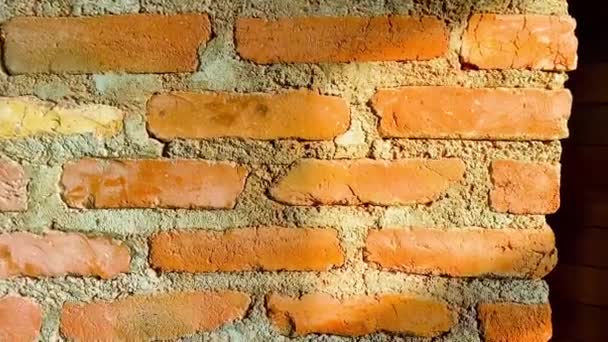 Red brick wall. slow motion — Stock Video