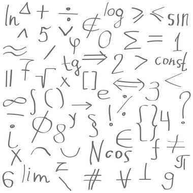 Beyaz arka plan üzerinde matematiksel handdrawn doodle temel karakter. Vektör çizim.