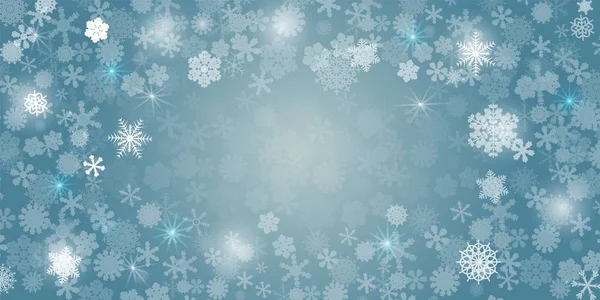 Fond abstrait. Beaucoup de flocons de neige brillants différents . — Image vectorielle