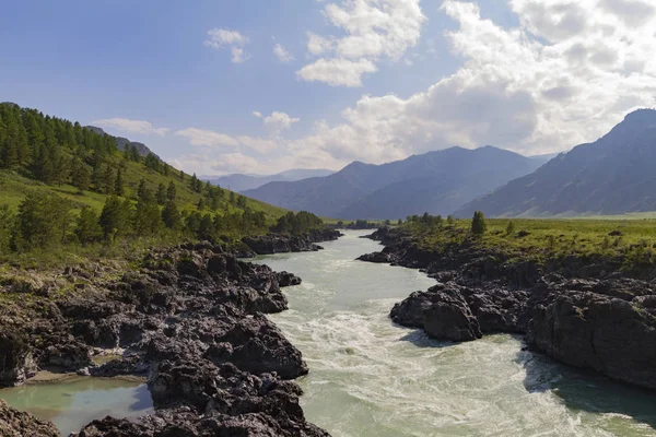 Altai Mountain Katun nehir akışı.