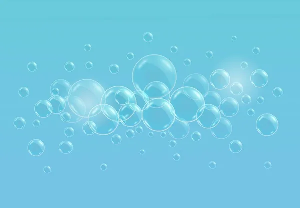 Achtergrond met transparante zeepwater bubbels — Stockvector