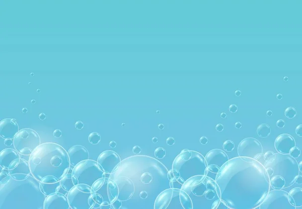 Fondo azul con burbujas de jabón transparente — Vector de stock