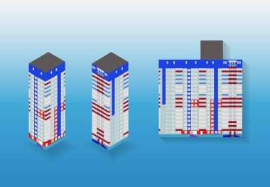 Kentsel şehirde vektör biyometrik yüksek katlı bina.