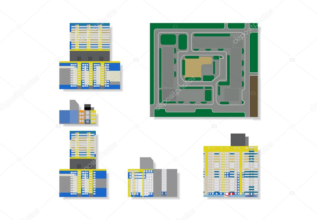 vector illustration high rise houses for 3d model