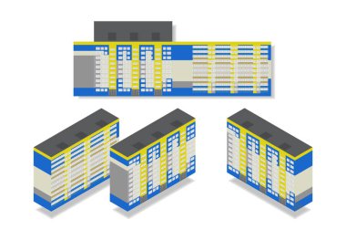Kentsel şehirde vektör biyometrik yüksek katlı bina.