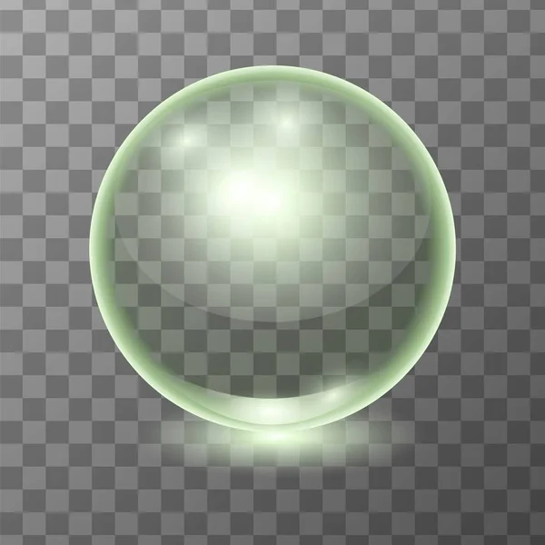 Vector realista bola de vidrio transparente verde, esfera de brillo — Vector de stock