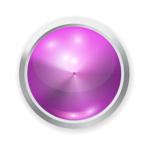 带光元和金属片的矢量逼真紫色玻璃按钮 — 图库矢量图片