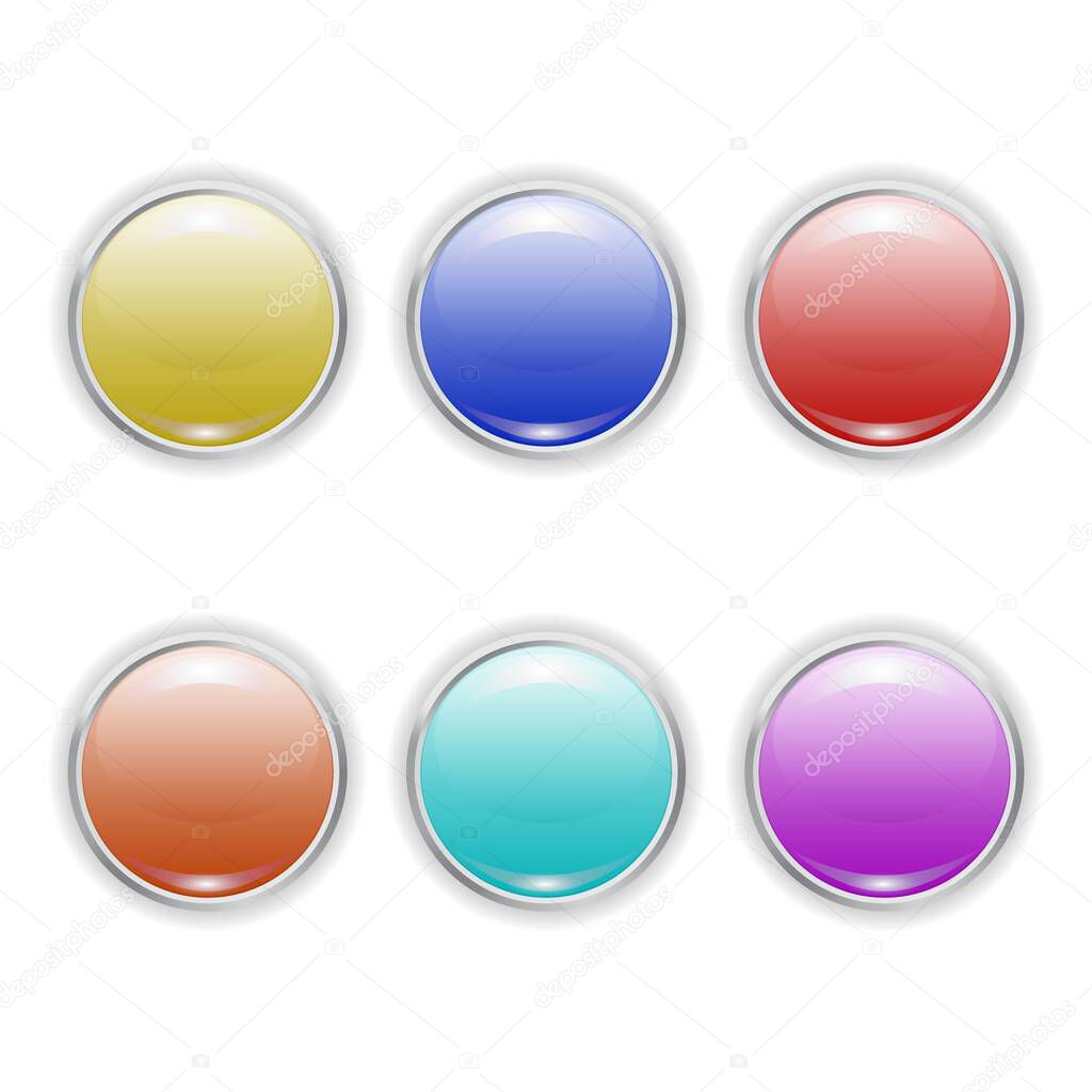 Set Vector realistic color plastic buttons with metal frame