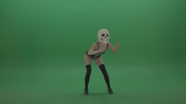 Tänzerin Gogo Girl Mit Totenkopf Maske — Stockvideo