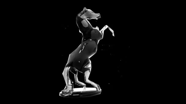 Statue Cheval Olographe Personnage Loop Sur Fond Mouvement Noir — Video