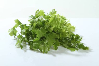 Yeşil sebzeler, soğan, maydanoz, kereviz bir ahşap tahta üzerinde.