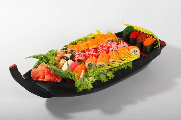 Sushi Sötét Háttér Beállítása — Stock Fotó