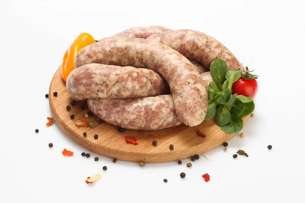 Raw Fried Sausages Grill Vegetables Stock Image — Stock Photo, Image