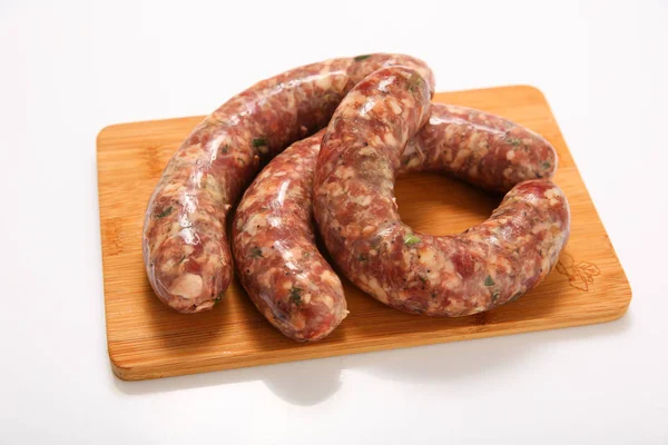 Raw Fried Sausages Grill Vegetables Stock Image — Stock Photo, Image