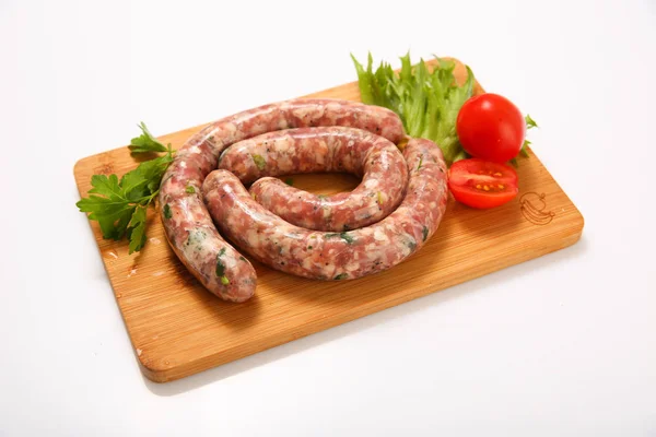 Raw Fried Sausages Grill Vegetables Stock Image — Stock Photo, Image