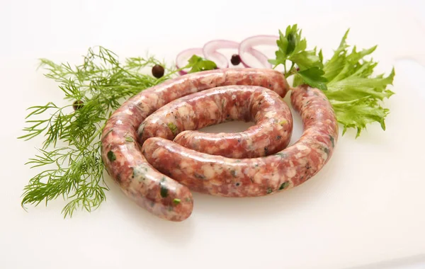 Raw Fried Sausages Grill Vegetables Stock Image — Stock Photo, Image