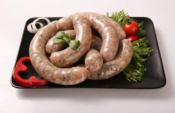 Raw Fried Sausages Grill Vegetables Stock Image — Stock Photo, Image