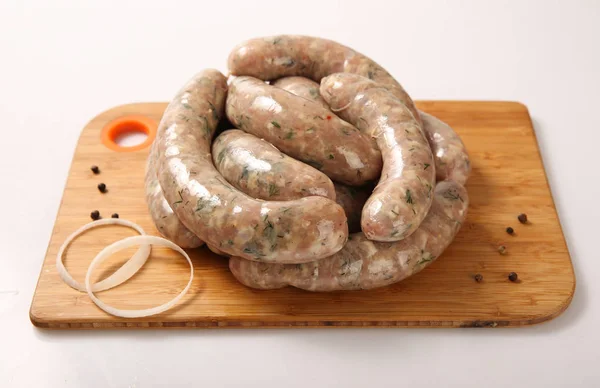 Raw Fried Sausages Grill Vegetables Stock Image — Stock Photo, Image