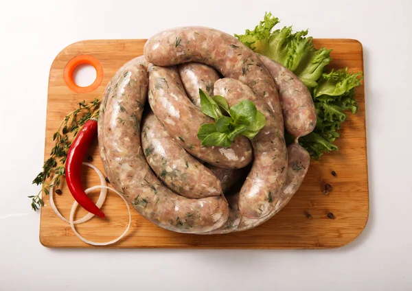 Raw Fried Sausages Grill Vegetables Stock Image — Stock Photo, Image