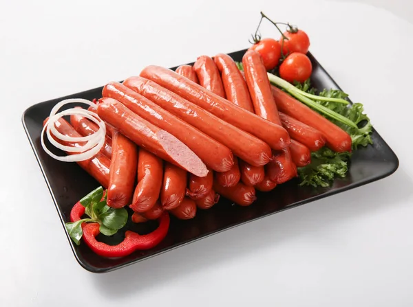 Enchidos Salsichas Com Legumes Para Grelhar — Fotografia de Stock