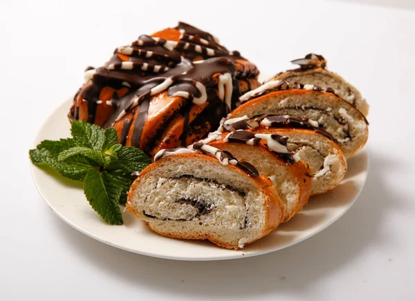 Rotoli Panini Con Semi Papavero Glassa Cioccolato — Foto Stock