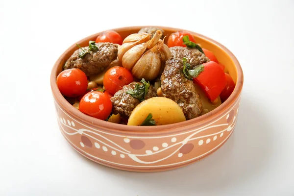 Stewed Meat Garlic Tomatoes — Stock Photo, Image